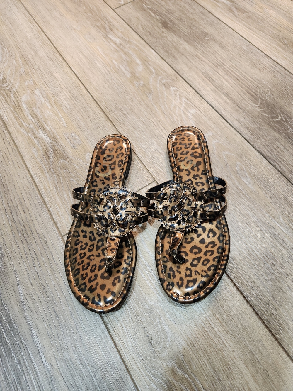 Circus by Sam Edelman Leopard-Print Thong Sandals with Black Gloss Straps